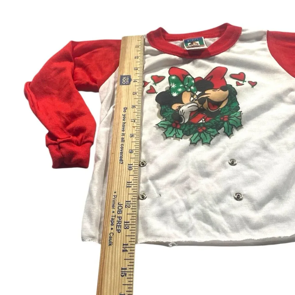 Vintage 90s Disney's Mickey Minnie Mouse Pajama Set Christmas Toddler 4T Red
